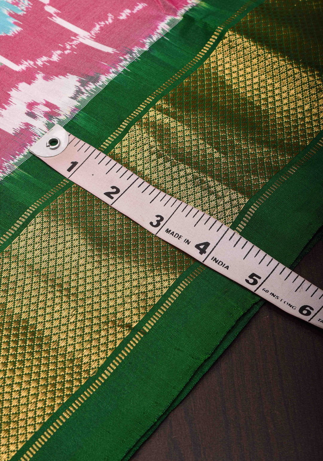 Rose Floral Design Ikkat Pure Silk Saree with Green zari Border | SILK MARK CERTIFIED