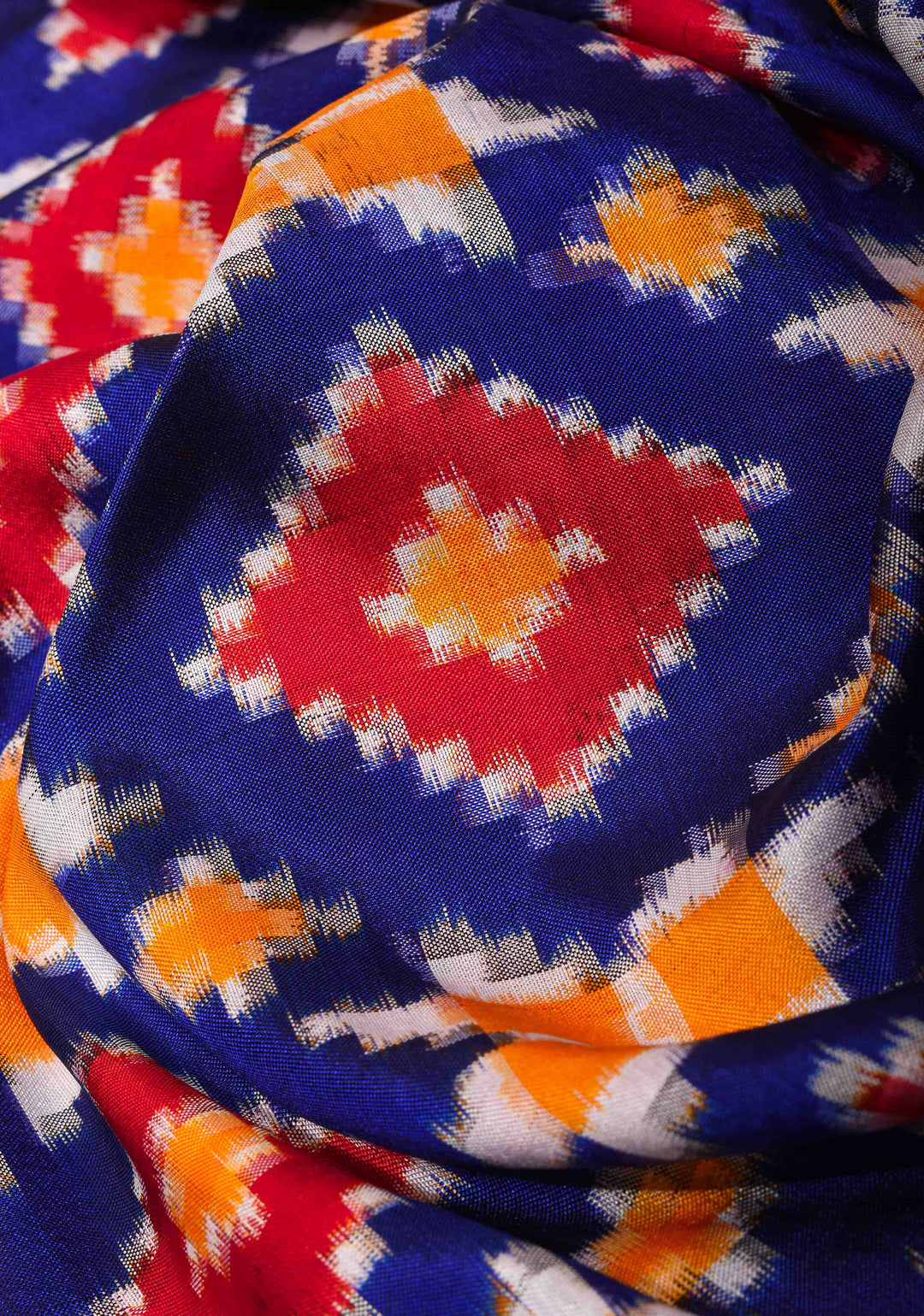 Ink Blue Geometric Motifs Ikkat Silk Saree with Ikat Panel Border| SILK MARK CERTIFIED