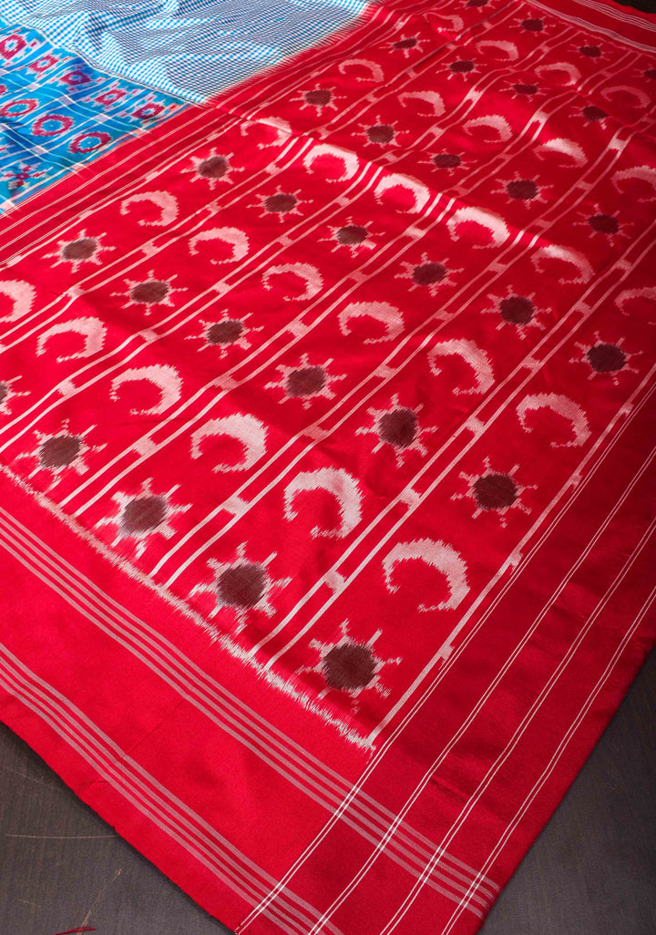 Exquisite Half-Border Ikat Silk Saree with Chennai Checks and Ikat Panel Border| SILK MARK CERTIFIED