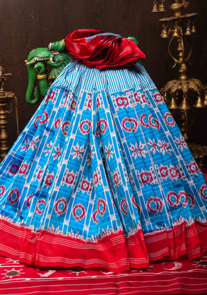 Exquisite Half-Border Ikat Silk Saree with Chennai Checks and Ikat Panel Border| SILK MARK CERTIFIED