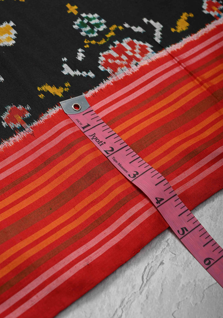 Black Ikkat Pure Silk Saree with Contrast Border | SILK MARK CERTIFIED