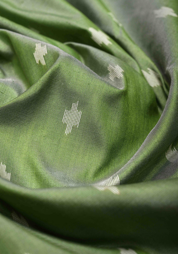 Muted Green Exquisite Ikkat Pure Silk Saree Saree with Meenakari Birds Tissue Border | SILK MARK CERTIFIED