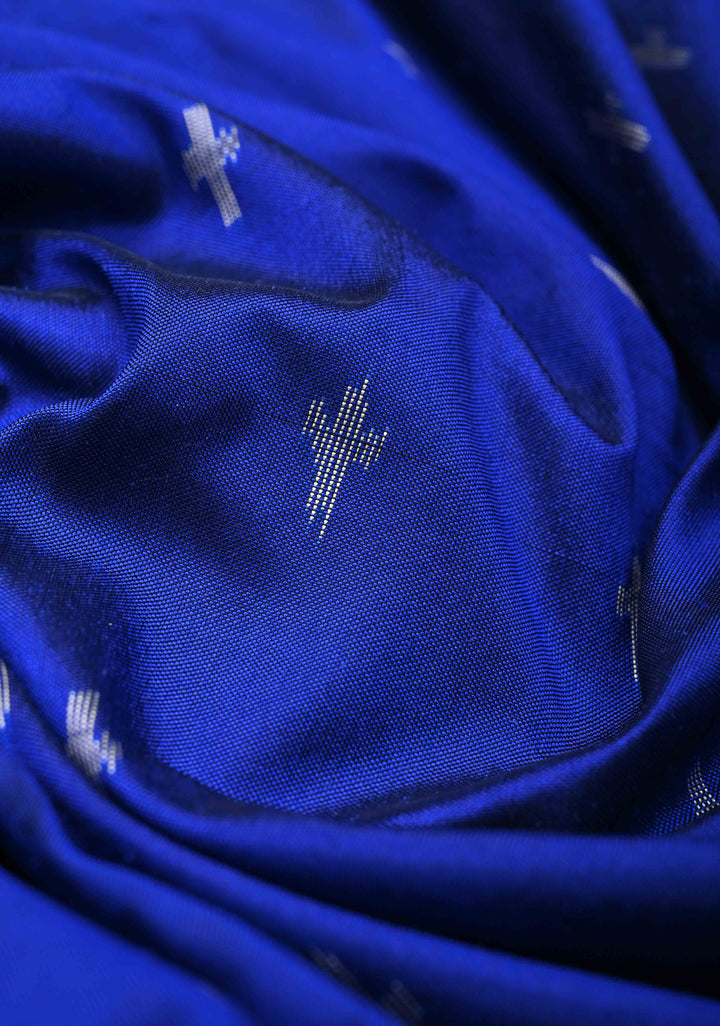Exquisite Royal Blue Ikkat Pure Silk Saree Saree with Meenakari Birds Tissue Border | SILK MARK CERTIFIED