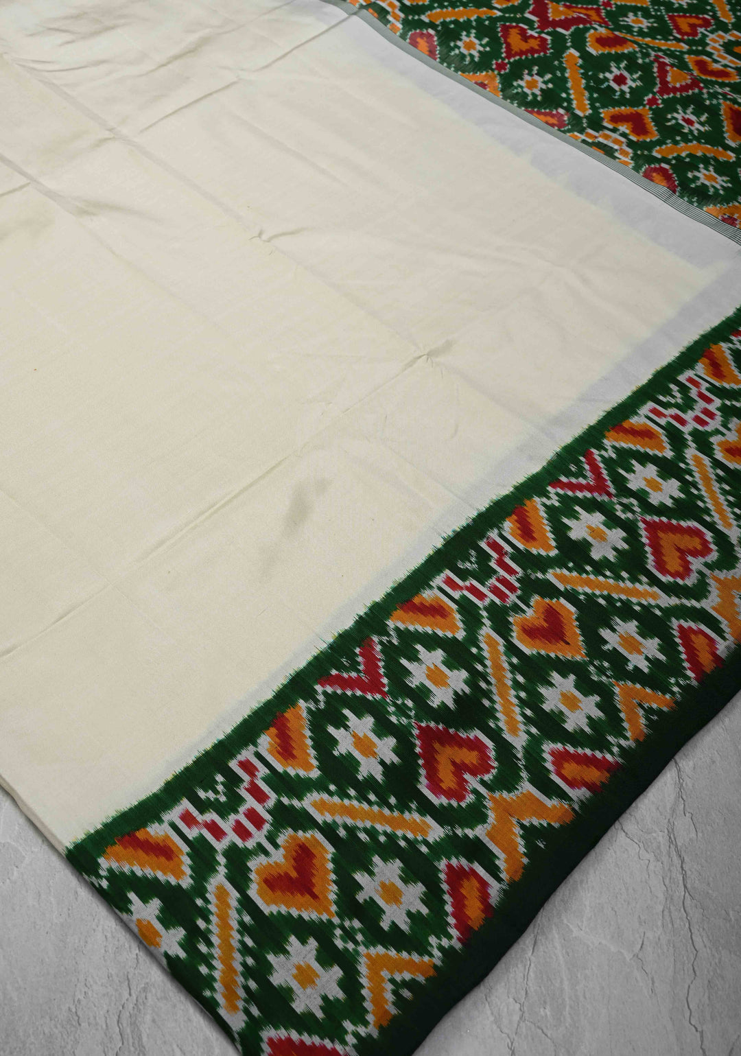 Off White Color Block Pure Silk Saree With Ikkat Border And Pallu  |SILK MARK CERTIFIED