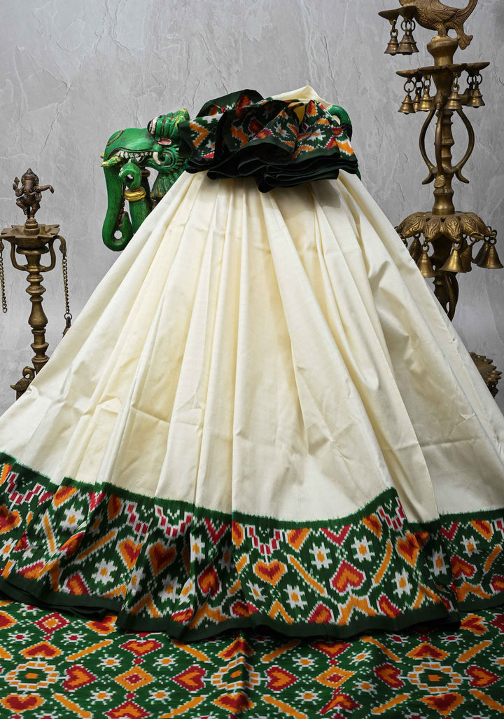 Off White Color Block Pure Silk Saree With Ikkat Border And Pallu  |SILK MARK CERTIFIED