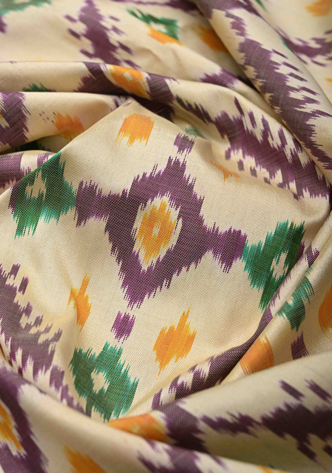 Beige Ikkat Patola Pure Silk Saree with Contrast Zari Border | SILK MARK CERTIFIED