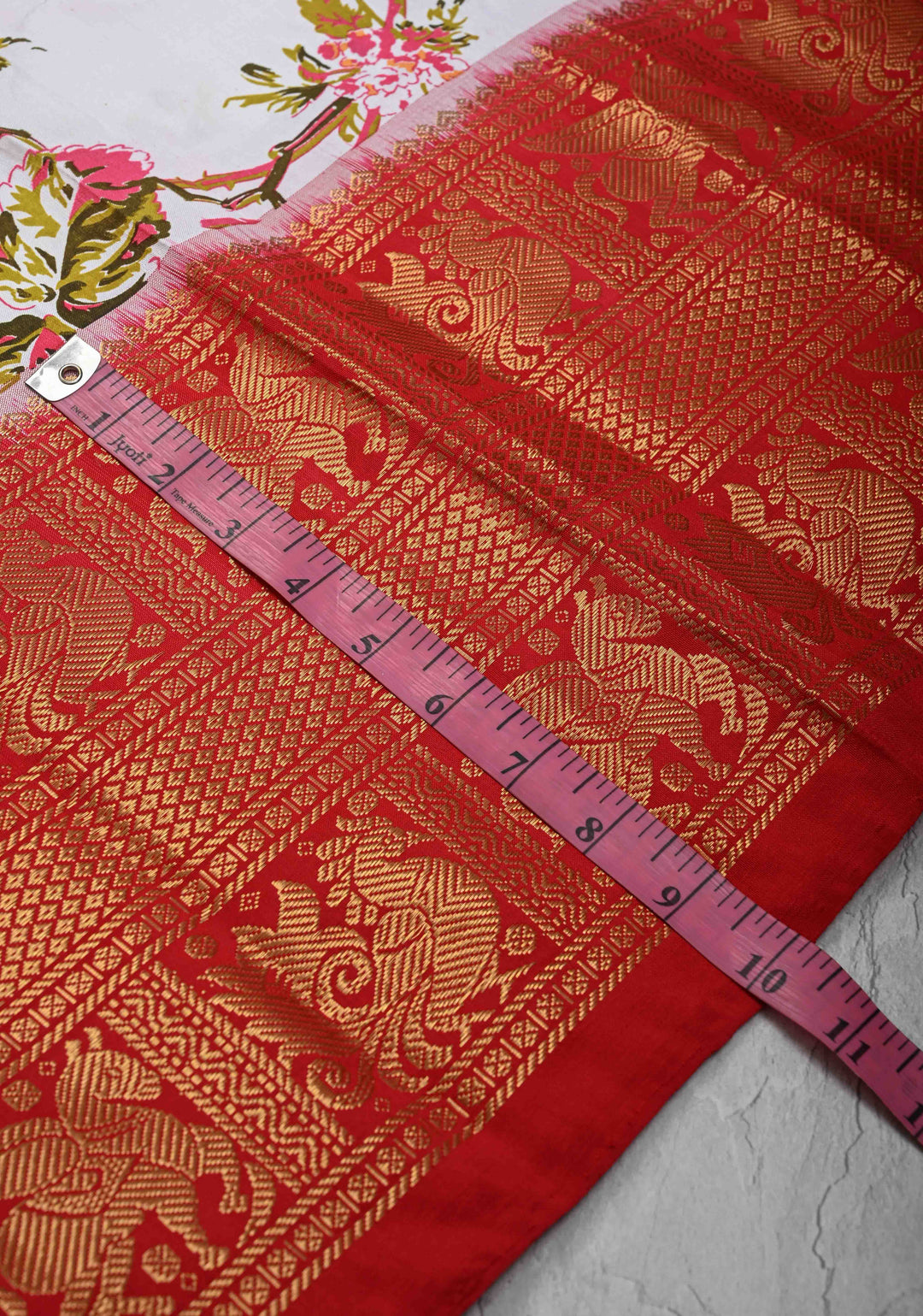 White Digitial Print Ikkat Kanjivaram Fusion Silk Saree with Ikkat Pallu and Zari Border | SILK MARK CERTIFIED