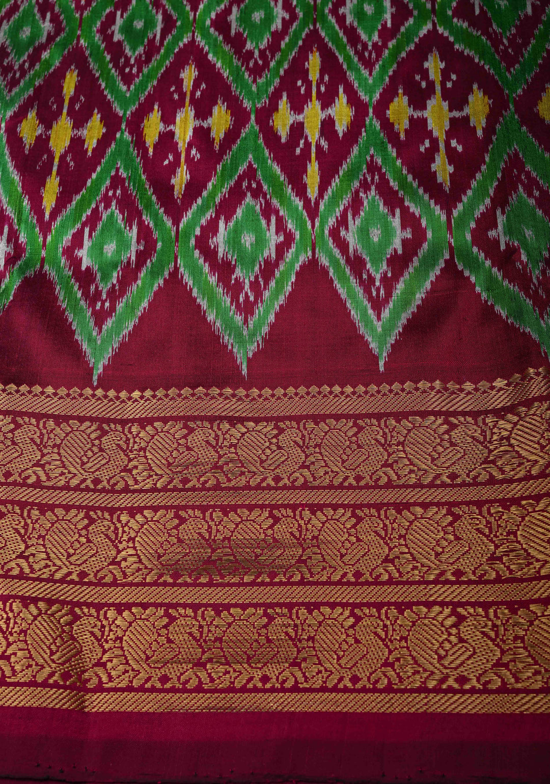 Pink Digitial Print Ikkat Kanjivaram Fusion Silk Saree with Ikkat Pallu and Zari Border | SILK MARK CERTIFIED