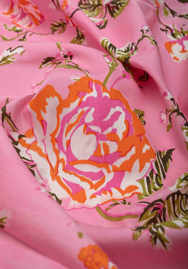 Pink Digitial Print Ikkat Kanjivaram Fusion Silk Saree with Ikkat Pallu and Zari Border | SILK MARK CERTIFIED
