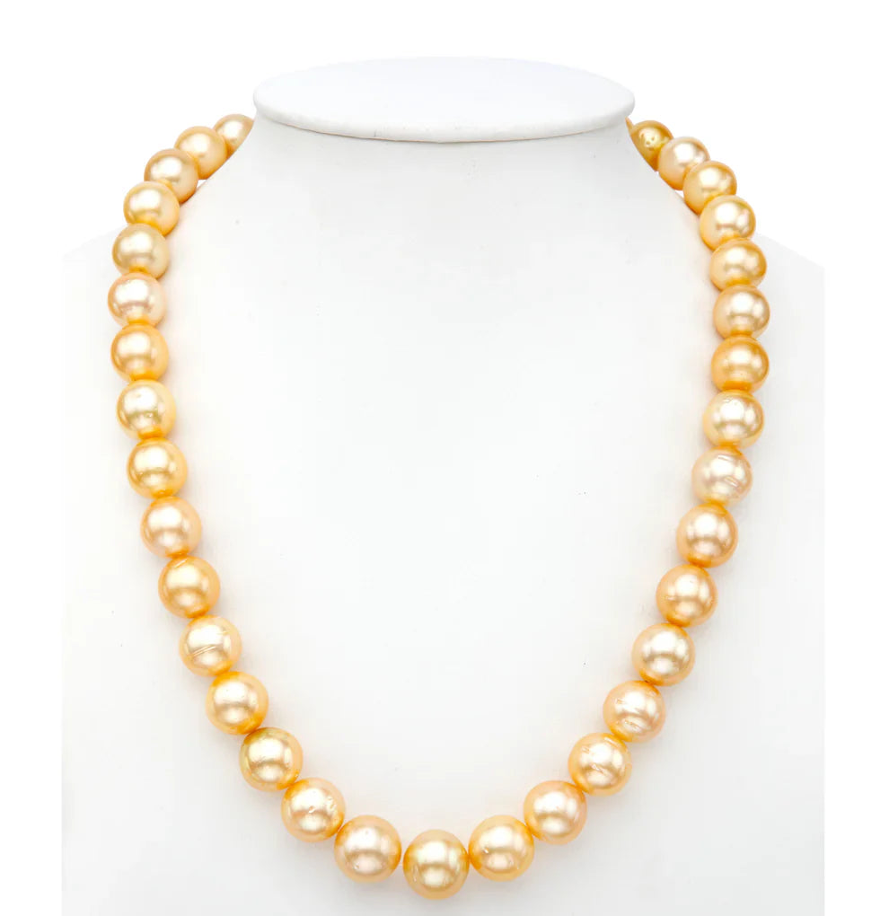 12.0-13.0mm Golden Round South Sea Pearls Necklace Set - AAA Quality