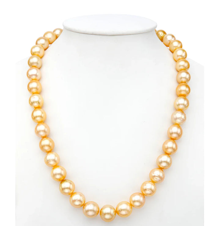 12.0-13.0mm Golden Round South Sea Pearls Necklace Set - AAA Quality