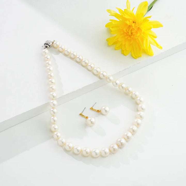 10.0-11.0mm Near Round White South Sea Pearls Necklace Set - A Quality