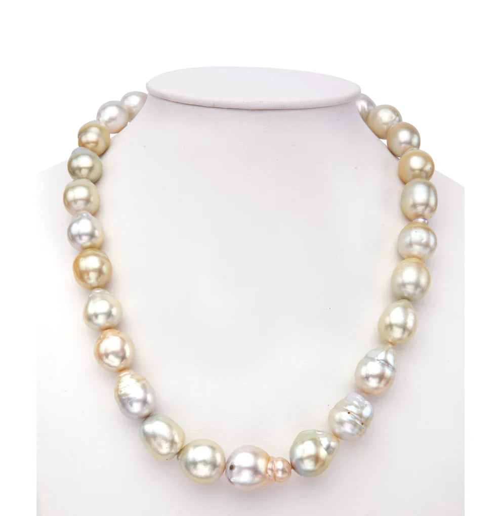 14.0-15.0mm Baroque Cream Saltwater South Sea Pearls Necklace Set-A Quality