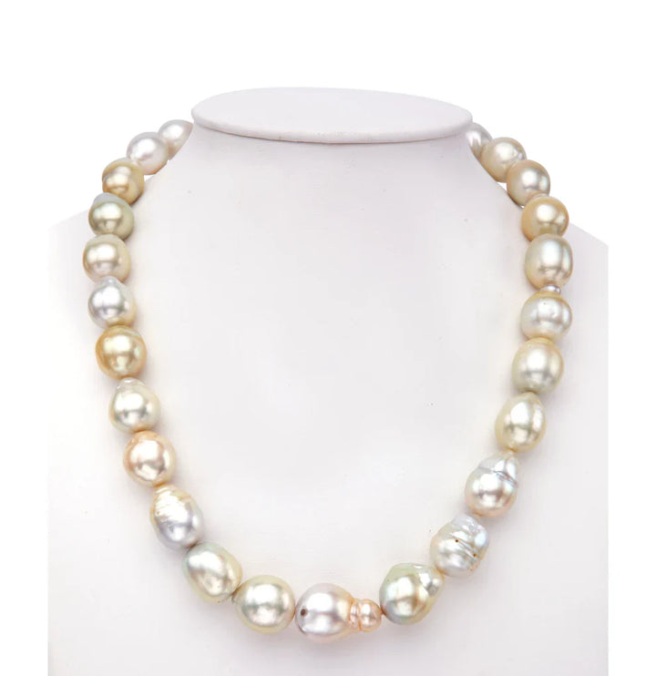 14.0-15.0mm Baroque Cream Saltwater South Sea Pearls Necklace Set-A Quality