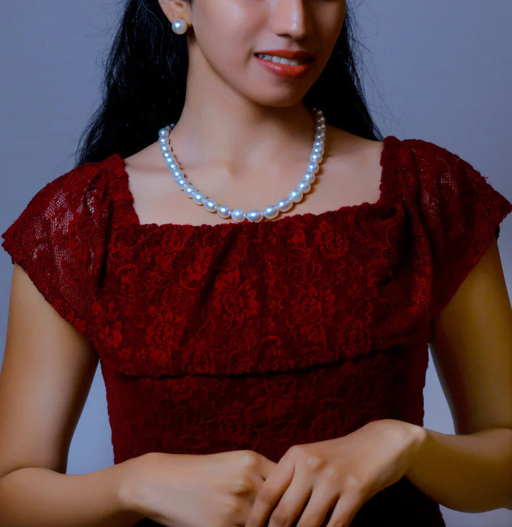 10.0-11.00mm Cream Near Round Grading South Sea Pearls Necklace Set-AA Quality