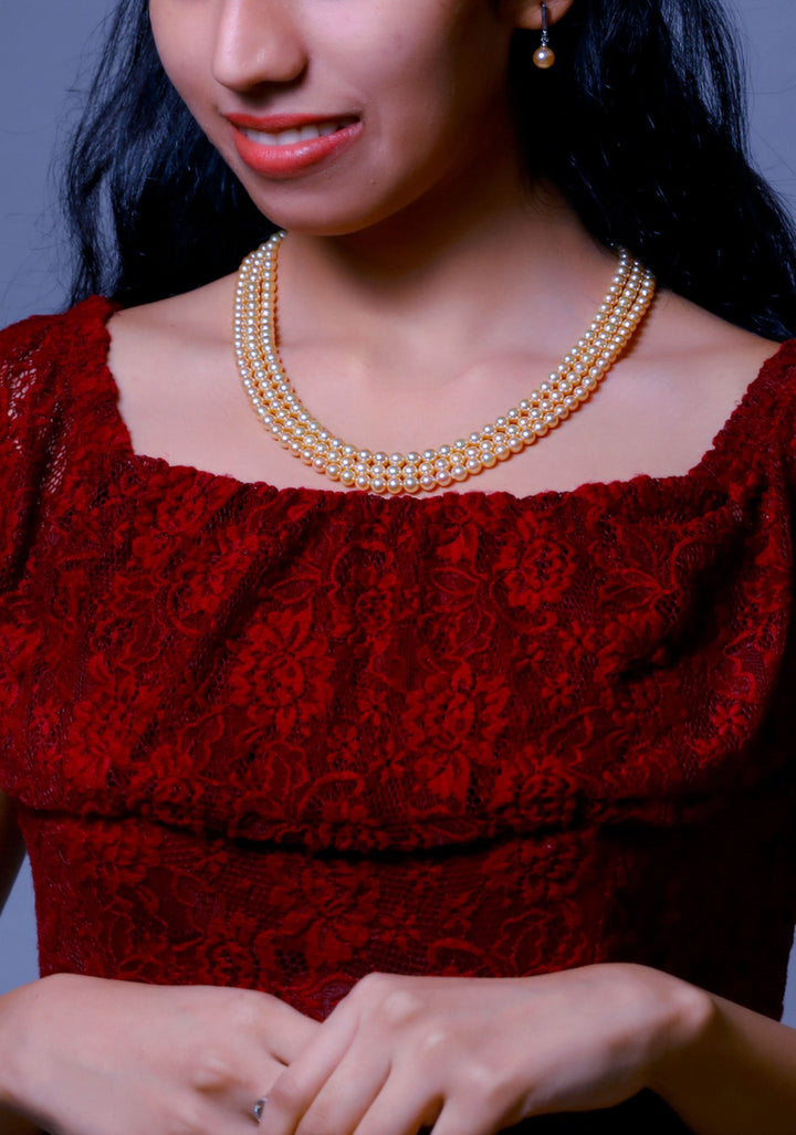 CP 1352 Three Strand Golden Saltwater Akoya Pearls Necklace Set