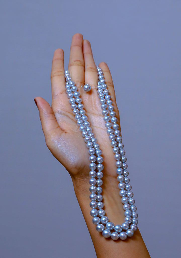 cp909 Two Strand Grey Saltwater Akoya Pearls Grading Necklace Set