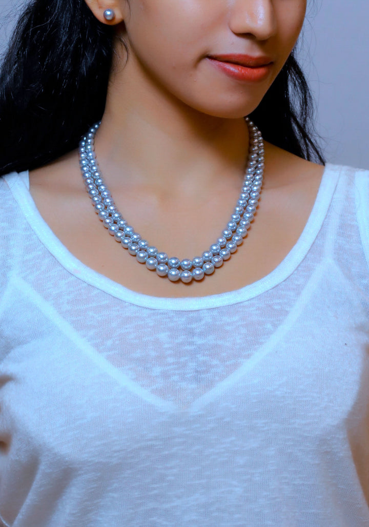cp909 Two Strand Grey Saltwater Akoya Pearls Grading Necklace Set