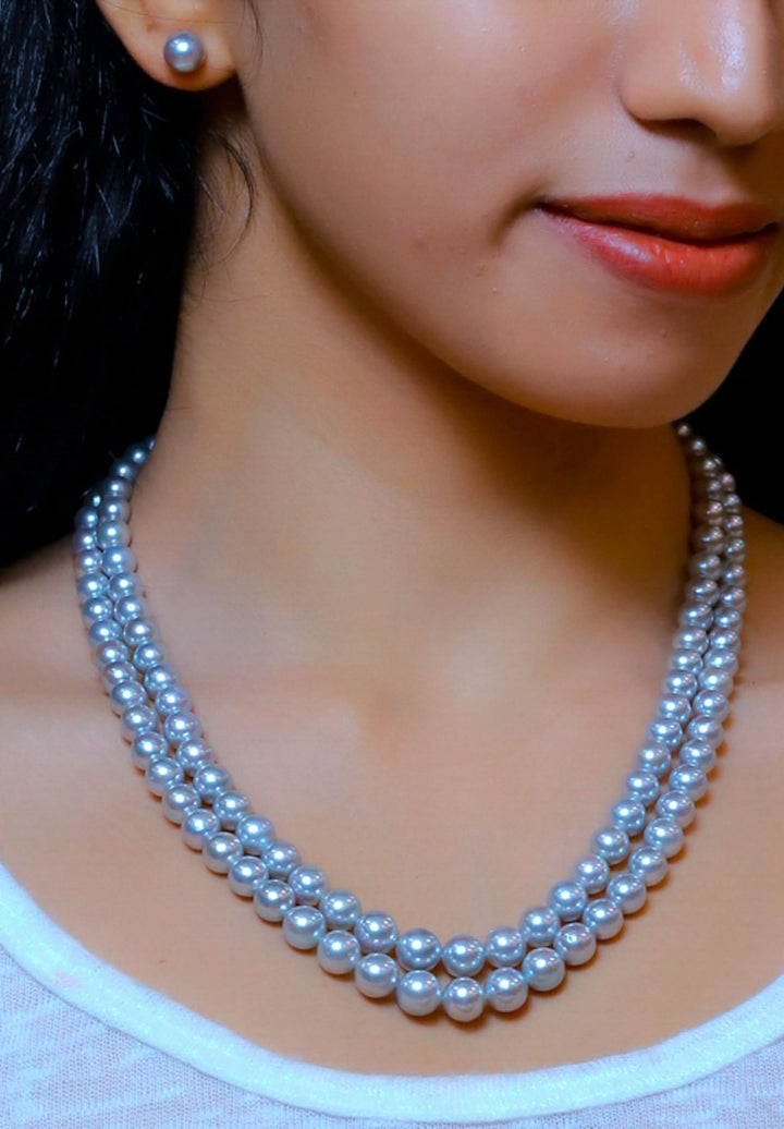 Light Gray Two Strand Necklace and Earrings Set