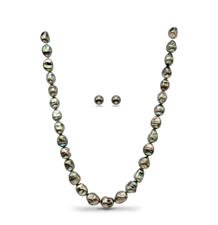 15.0-16.0mm Black Baroque Tahitian Saltwater Pearls Necklace Set - A Quality
