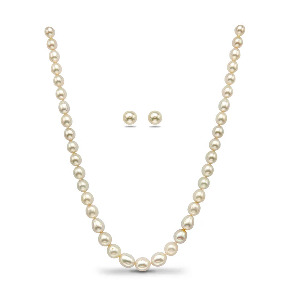 10.0-11.00mm Cream Near Round Grading South Sea Pearls Necklace Set-AA Quality