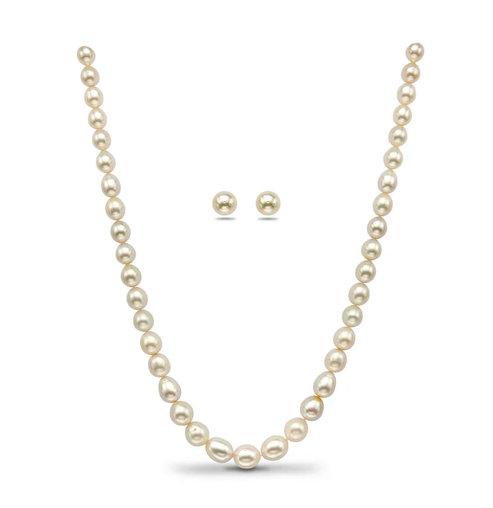 10.0-11.00mm Cream Near Round Grading South Sea Pearls Necklace Set-AA Quality