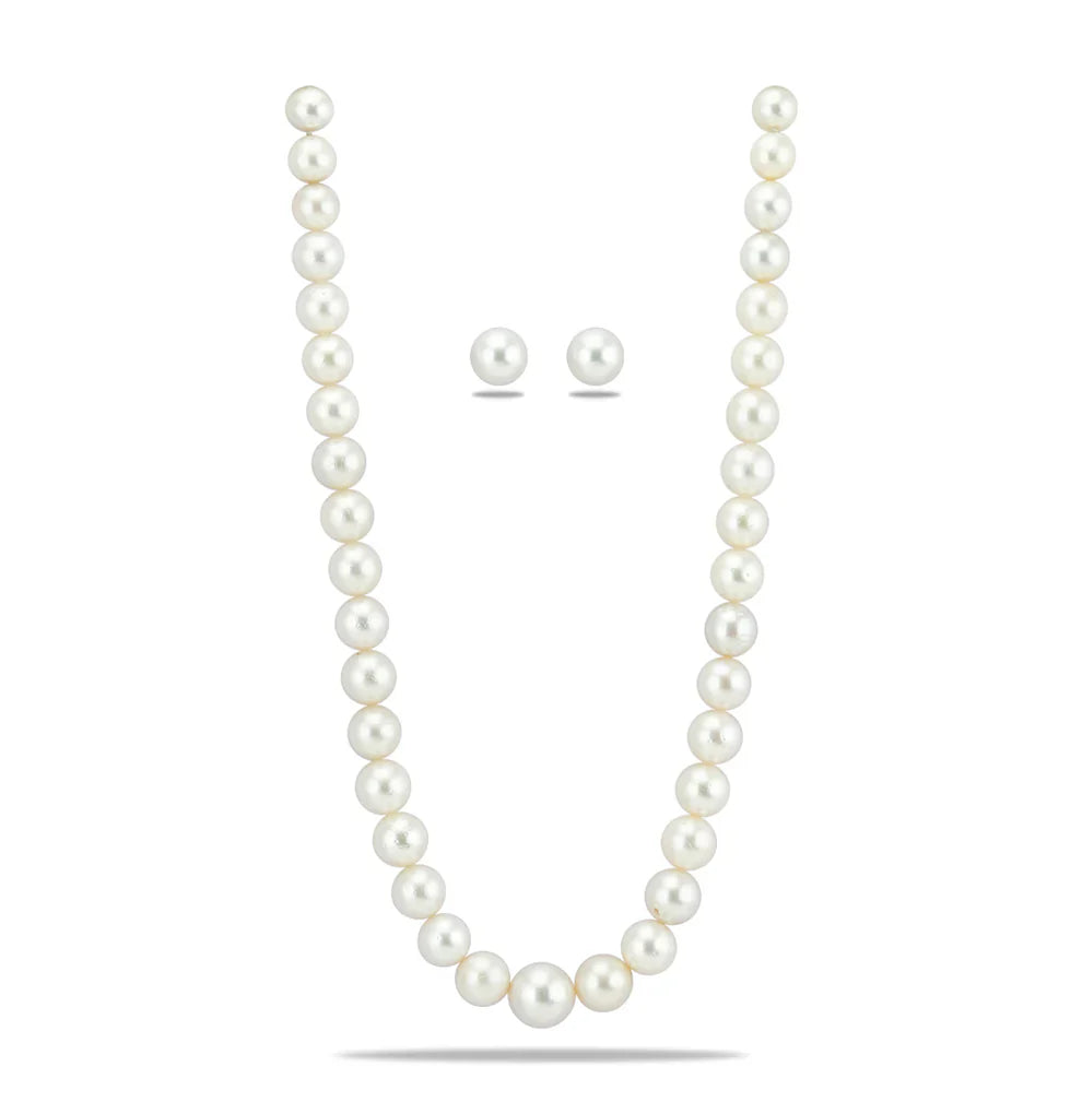 12.0-15.0mm Near Round White South Sea Pearls Necklace Set-AA Quality