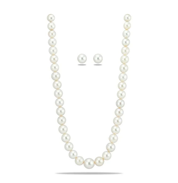 12.0-15.0mm Near Round White South Sea Pearls Necklace Set-AA Quality