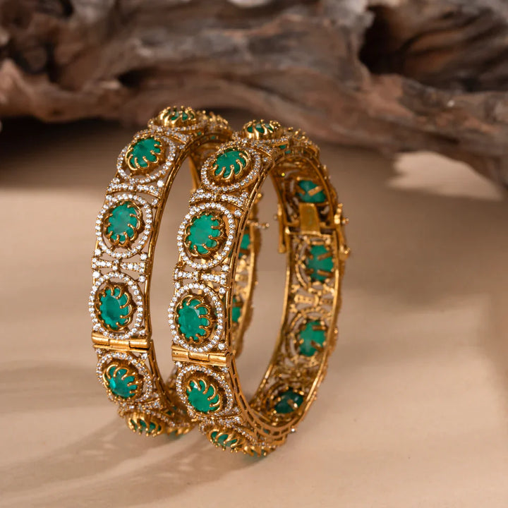 92.5 Silver, Gold Plated Vana Leela Bangles