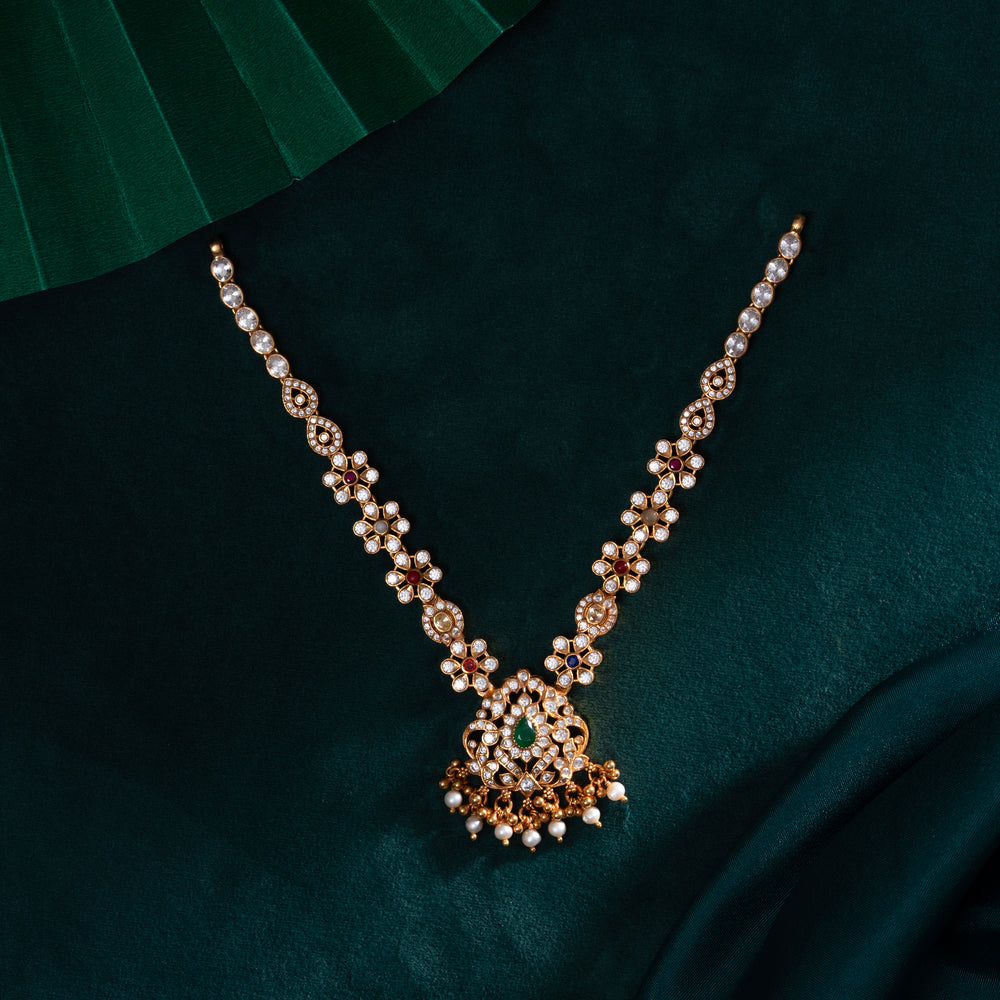 92.5 Silver, 24kt Gold Polish Mukulita Stone Short Necklace | SHOBITAM