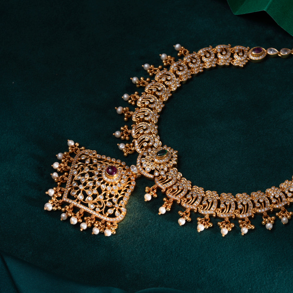92.5 Silver, 24kt Gold Polish Kanak Pushpa Short Necklace | SHOBITAM