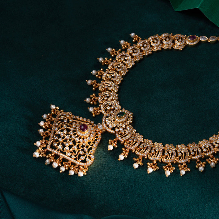 92.5 Silver, 24kt Gold Polish Kanak Pushpa Short Necklace | SHOBITAM