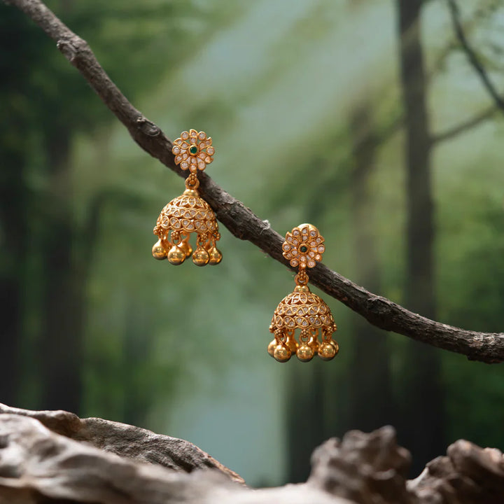 92.5 Silver, Gold Plated Vani Varnan Jhumkis