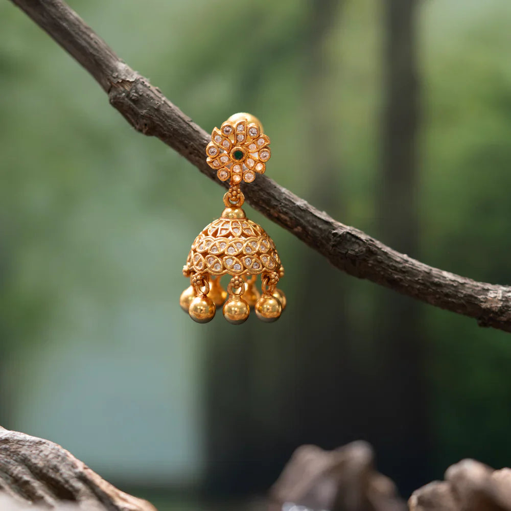 92.5 Silver, Gold Plated Vani Varnan Jhumkis