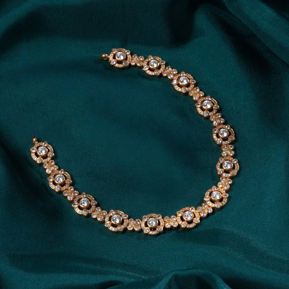 92.5 Silver, Gold Plated Crystal Bloomline Short Necklace