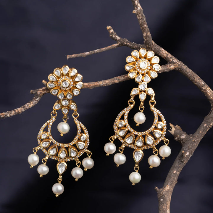 Pure 92.5 Silver, Gold Plated Phoolbali Grace Chandbali