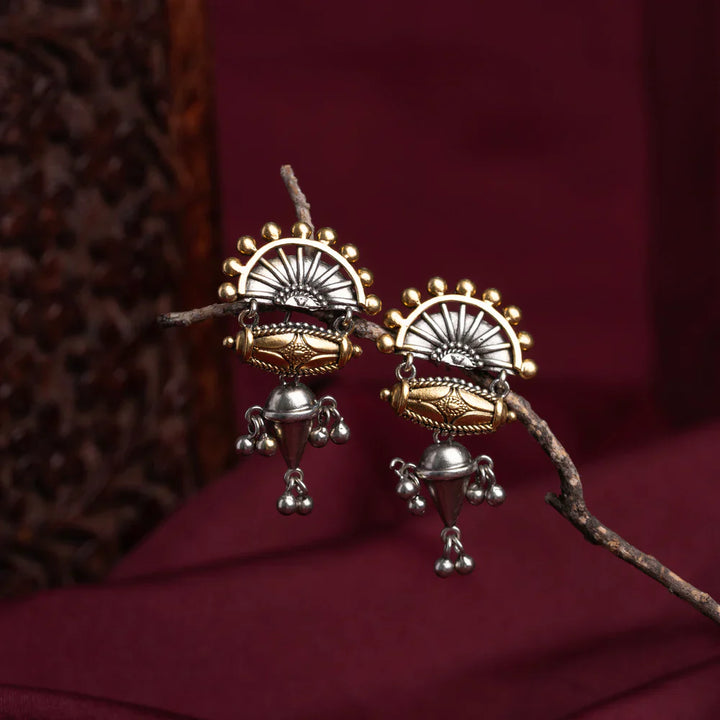 Pure 92.5 Silver, Gold Plated Kashi Karigar Danglers