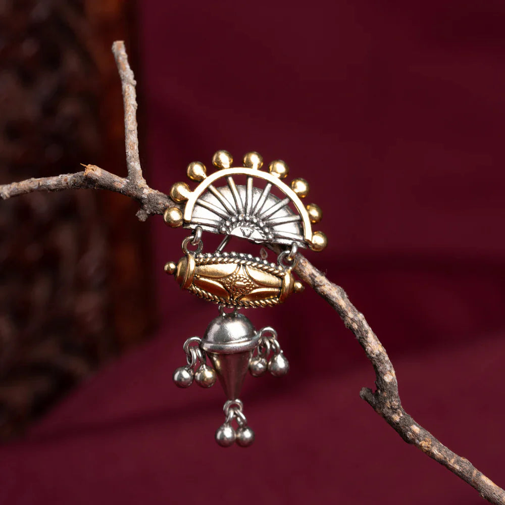 Pure 92.5 Silver, Gold Plated Kashi Karigar Danglers