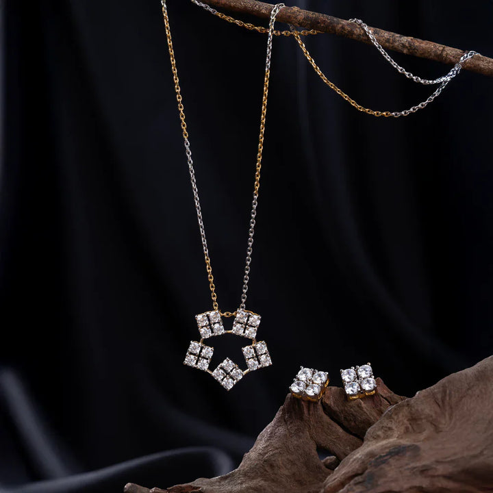 Pure 92.5 Silver, Gold Plated Quadra Gleam Pendant Set