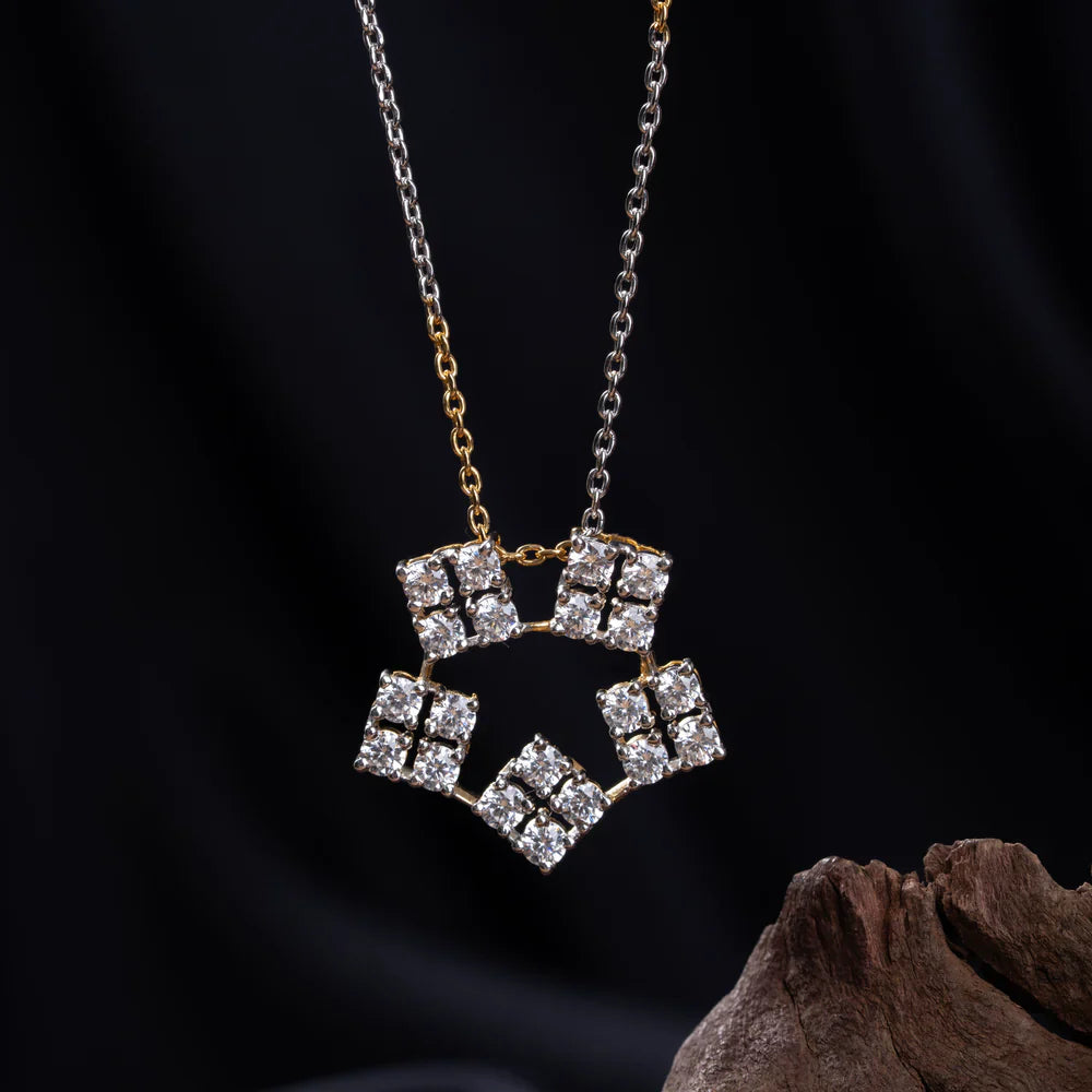 Pure 92.5 Silver, Gold Plated Quadra Gleam Pendant Set