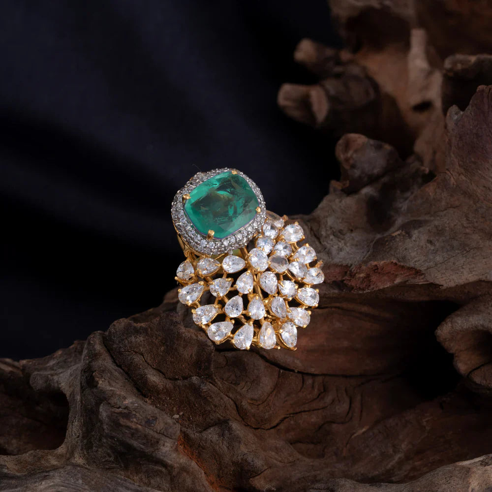 Pure 92.5 Silver, Gold Plated Elira Emerald Studs