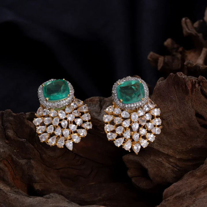 Pure 92.5 Silver, Gold Plated Elira Emerald Studs