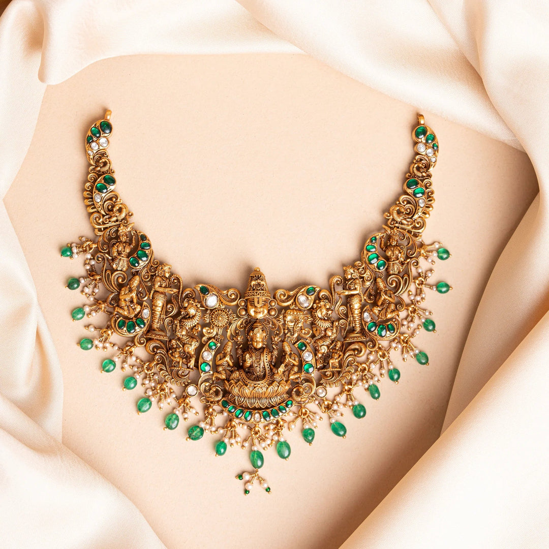 Pure 92.5 Silver, Gold Plated Shridevi-Vishnu Short Necklace