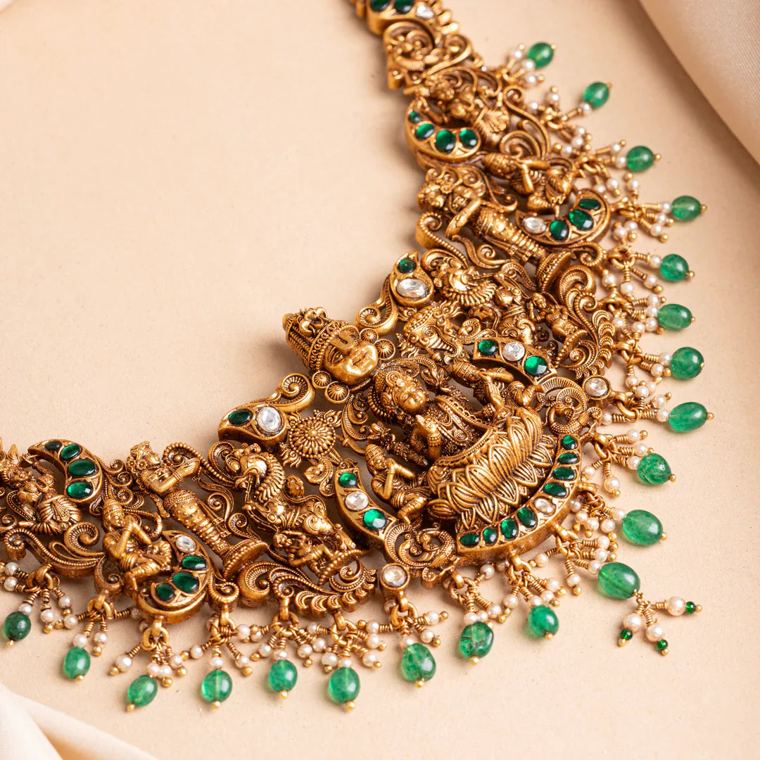 Pure 92.5 Silver, Gold Plated Shridevi-Vishnu Short Necklace