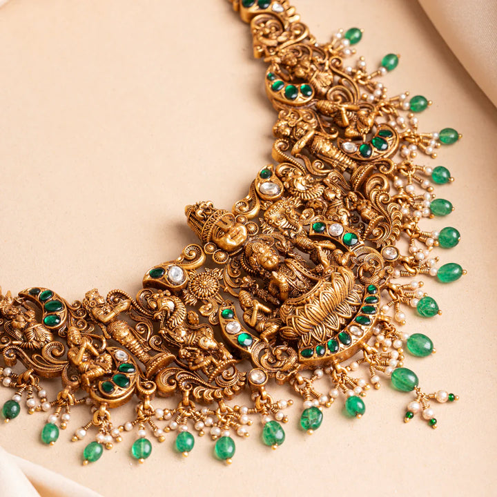 Pure 92.5 Silver, Gold Plated Shridevi-Vishnu Short Necklace