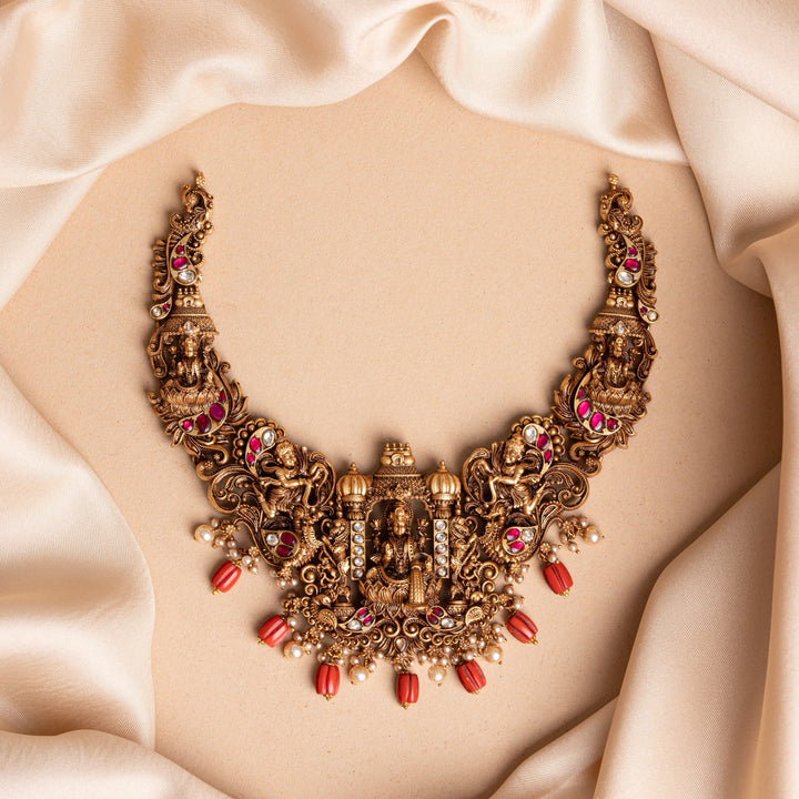 Pure 92.5 Silver, Gold Plated Torana Lakshmi Short Necklace