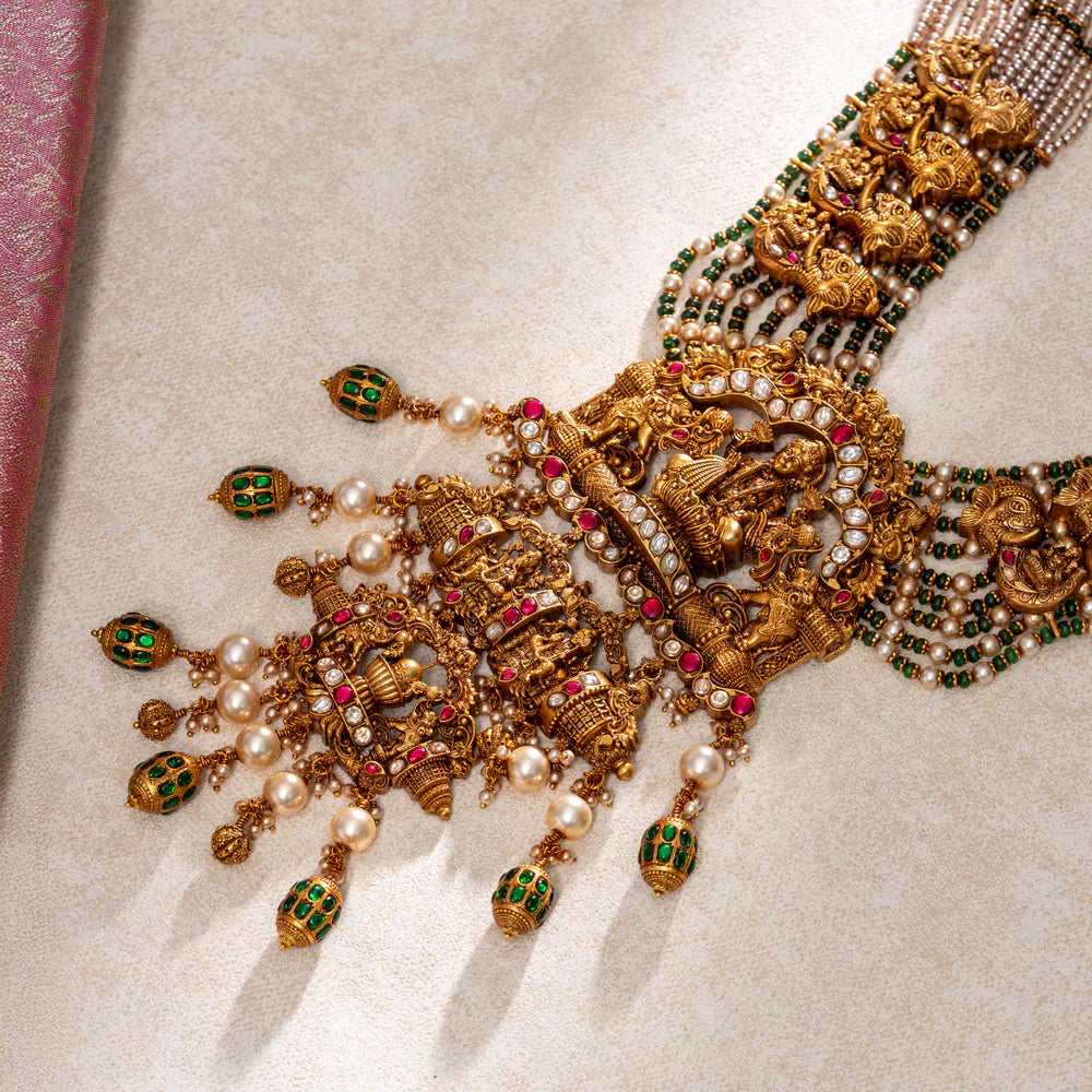 Pure 92.5 Silver Gold-Plated Trideva Alankara Long Necklace