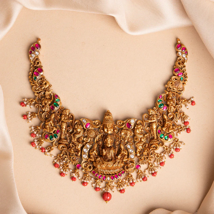 Pure 92.5 Silver, Gold Plated Shridevi-Vishnu Short Necklace