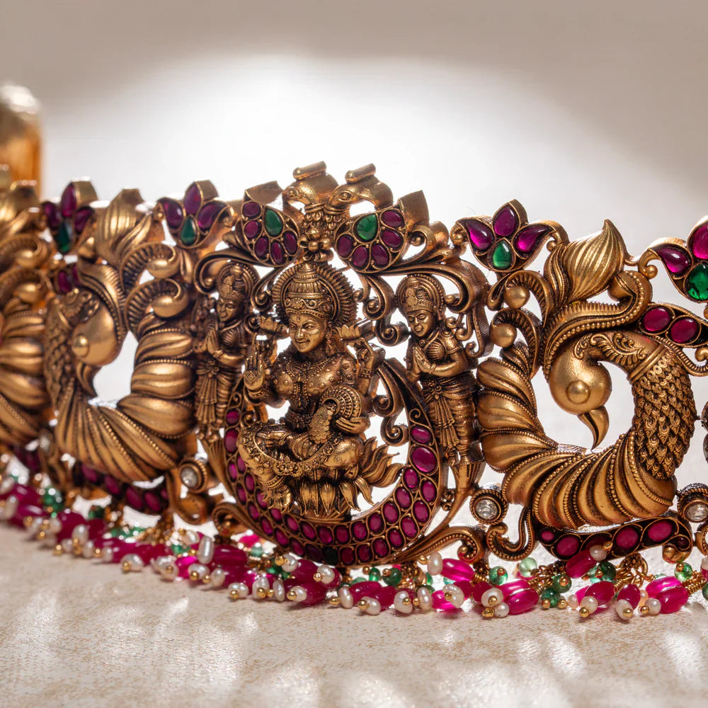Pure 92.5 Silver, Gold Plated Shriya Kalā Daab Oddiyanam/Hip Belts