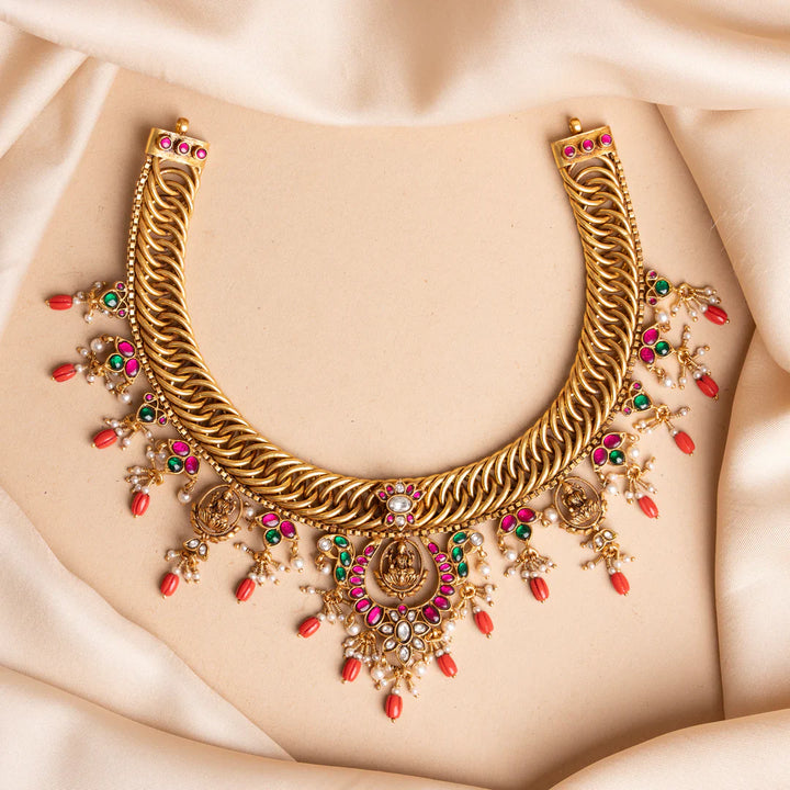 Pure 92.5 Silver, Gold Plated DivyaSri Short Necklace